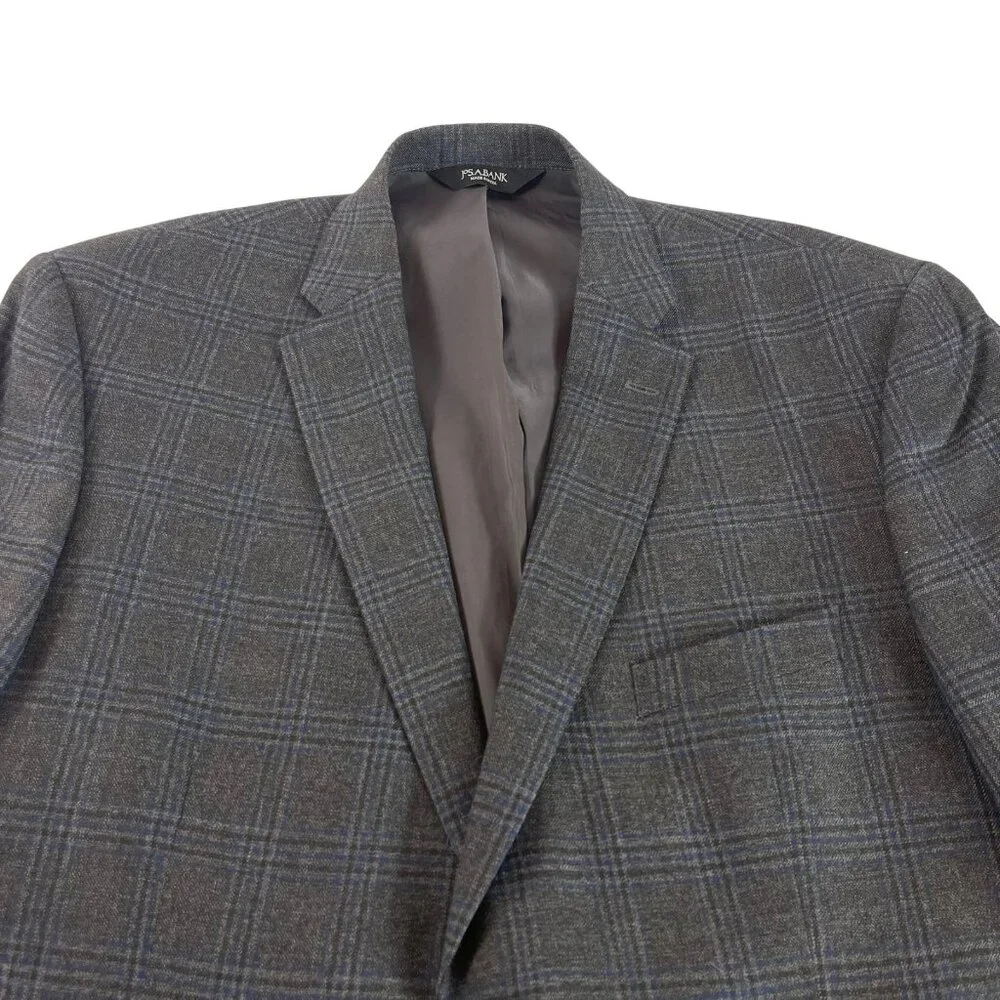 Jos A Bank Traveler Wool Blazer Jacket Mens 48 R Gray Checks Sport Coat Tailored